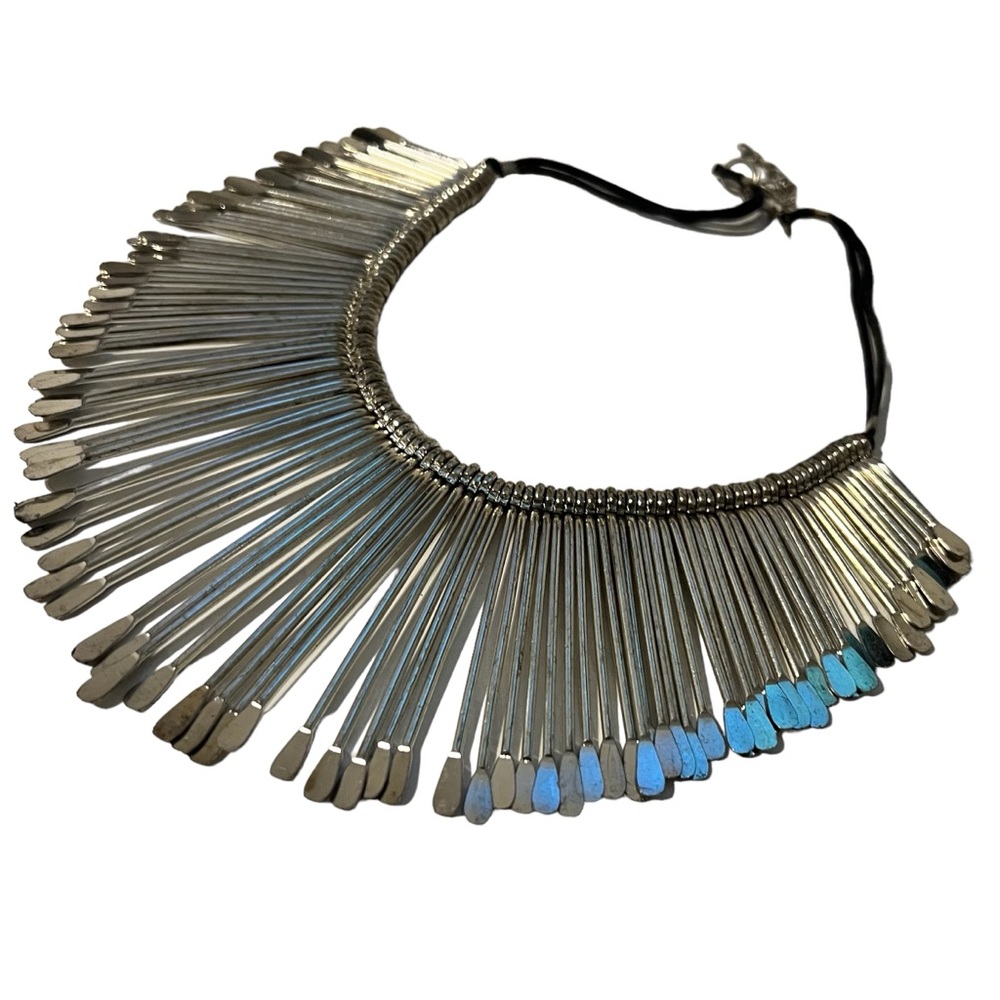 Silver Spoon Flare with Black Fabric Rope Strap 9.5” Necklace - Picture 3 of 4